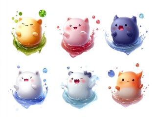 Cute cats in a liquid splash, graphic design, playful