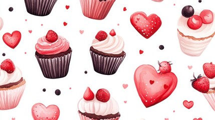 Valentine Hearts and Cakes on White Background for Romantic