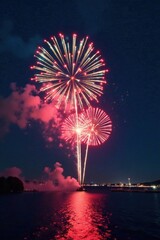 New Year's Eve fireworks exploding in the night sky , sky, countdown