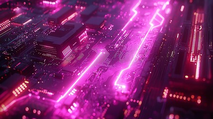 Obraz premium Futuristic Pink Neon Circuit Pathway Abstract