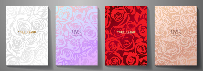 Floral beautiful cover design set. Premium fashionable vector background with flowers for cover design, luxury invitation, botanical poster, wedding card, catalog, brochure, menu, congratulation.