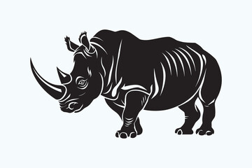 Fototapeta premium Minimalist Rhino Silhouette Set – Vector Black Rhino Icons on White Background