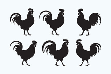 Minimalist Rooster Silhouette Vector Set – Black Rooster Clipart for Logos & Design