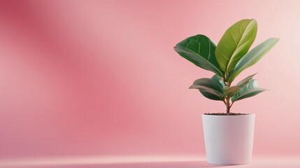 Obraz premium Potted indoor plant on a minimalist pink backdrop