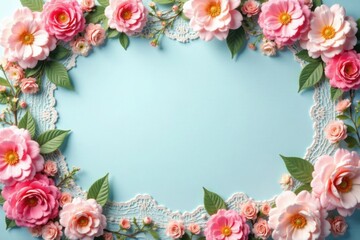 Pastel flower wall backdrop with vintage floral arrangement and lace details, wallpaper background, pastel colors