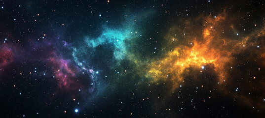 Naklejka premium A starry night sky with multicolored stars, creating an ethereal, magical atmosphere. The dark black background accentuates the constellations, evoking wonder and space exploration, perfect for sci-fi
