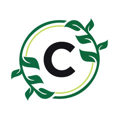 Leaf Circle Logo combine with letter C vector template
