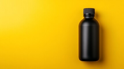 Sleek, black bottle against vibrant yellow background