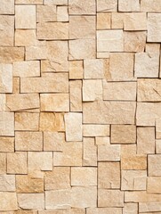 Obraz premium Beige Stone Wall Texture - Close-up view of a beige stone wall with various sized rectangular stones, creating a textured background