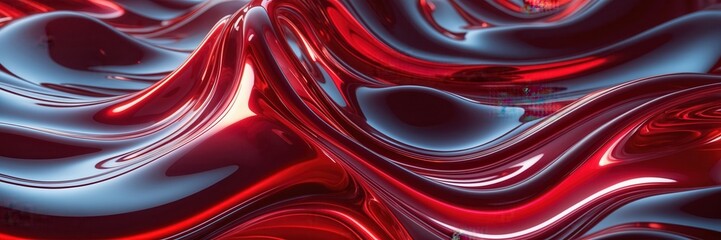 Fototapeta premium Crimson Flow: Abstract Rendering of Liquid Metal Waves with Light and Shadow Play