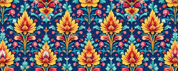 Seamless Damask Pattern Featuring Floral Accents and Intricate Details, Home Decor, Florals