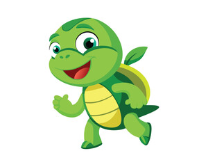 Fototapeta premium Cute Green Turtle Cartoon Illustration