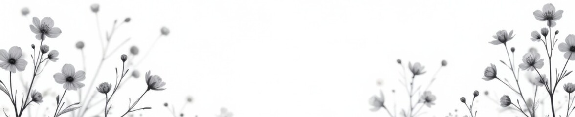 Small delicate floral patterns in charcoal grey on white background, leaves, small elements