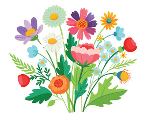 Vibrant Floral Bouquet Illustration. Colorful Flowers in Bloom