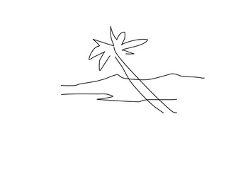 simple line art illustration of a coconut tree, representing summer, beach vibes, and tropical paradise.