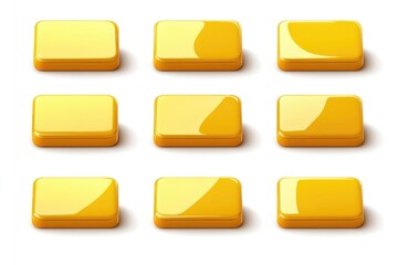 Bright Yellow Rectangular Button with Diverse Icons: Alphabetical, Numerical, and Symbolic Designs