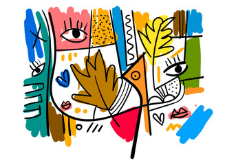 abstract illustration featuring colorful eyes in a decorative artistic style.