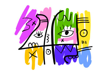 abstract illustration featuring colorful eyes in a decorative artistic style.