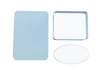 Set of transparent plates with place for text on transparent background. Style glassmorphism. For sites, applications, wallpapers