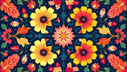 Bold geometric floral pattern in a square grid , textile, style