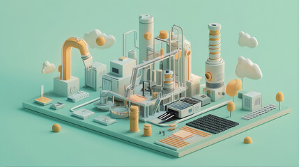 Obraz premium 3d isometric industrial factory plant architecture illustration 