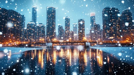 Snowy Chicago Nightscape: A Winter Wonderland