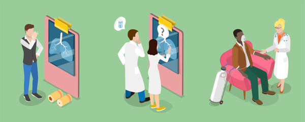 3D Isometric Flat Vector Illustration of Pneumonia Disease, Tuberculosis, Lungs Healthcare