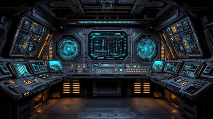 Obraz premium Futuristic Spaceship Bridge Control Room Interior