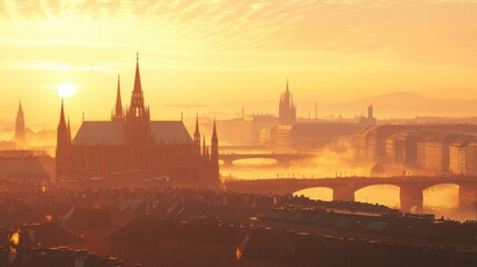 Obraz premium Morning Vista of Vienna Skyline Featuring St. Stephen's Cathedral, Austria - A Captivating European Capital Experience