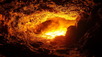 Hell underground world, infernal hot cave, volcano