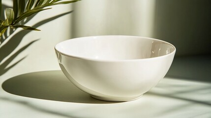 White empty bowl with plant shadow