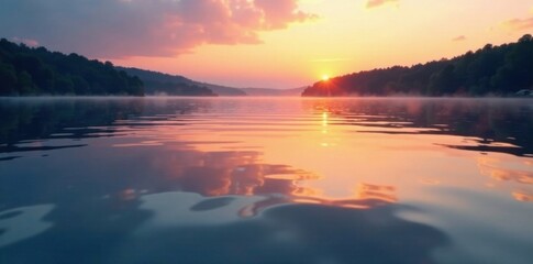Obraz premium Soft water ripples on a tranquil lake at dawn, water, ripples