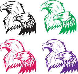 Fototapeta premium A vector illustration of a set of birds featuring an eagle with detailed feathers and wings, designed in a wild and nature-inspired style, perfect for tattoos, logos, or animal icons