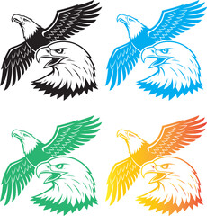 Obraz premium Silhouette set of flying birds in vector design, including eagle, dove, hawk, and phoenix, with wings and feathers, perfect for a tattoo or nature-inspired illustration