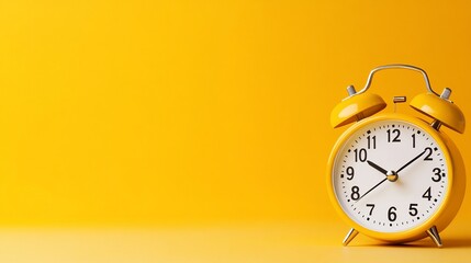 Yellow alarm clock against bright yellow backdrop