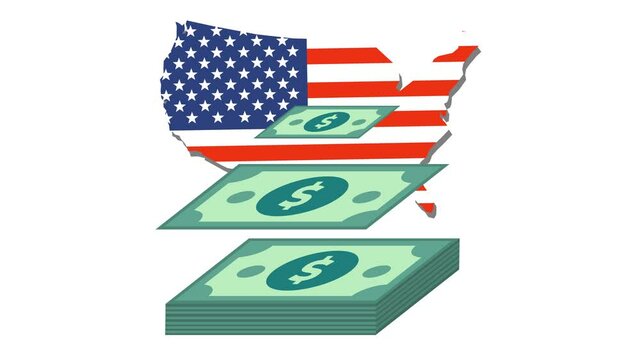 USA economy growth in cartoon animation. Alpha channel. American business market and investment wealth icon. Seamless looping.