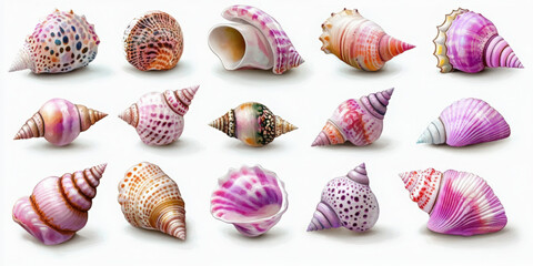 Unique watercolor seashell icon set on white background nature art coastal aesthetic ocean inspiration