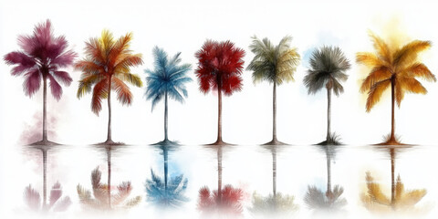 Obraz premium Unique watercolor palm tree icon set on white background nature inspired vibrant colors artistic display