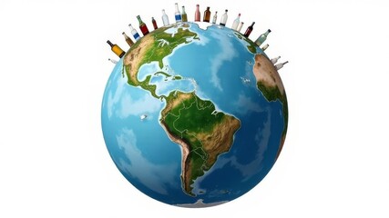 Image of planet Earth with garbage, plastic on it. Planet against plastic, Earth day concept. Ecology, recycling concept