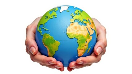 Human hands carefully hold the planet Earth. The concept of Earth Day. Caring for the future. The concept of ecology, careful attitude