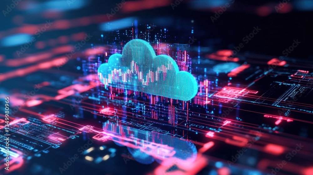 Poster digital cloud computing, data storage and processing in the cyber world