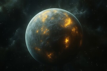 Fototapeta premium Glowing volcanic exoplanet in nebula.