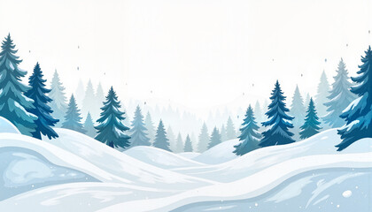 Naklejka premium Watercolor winter landscape with snow-covered pine trees