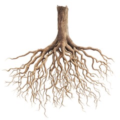 Intricate network of tree roots isolated creating natural organic pattern design