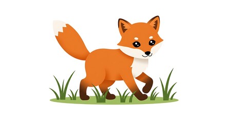 Obraz premium Cartoon Fox Walking in Grass Illustration for Children's Designs
