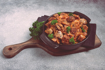 Bigos, bigus is a national Polish dish, made of cabbage and meat, stewed, homemade, no people,