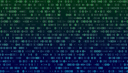 A stream of binary matrix code on the screen. numbers of the computer matrix. The concept of coding, hacker or mining of crypto-currency bitcoin. Vector illustration