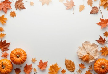 Autumn Leaves and Pumpkins Frame Blank White Space for Text