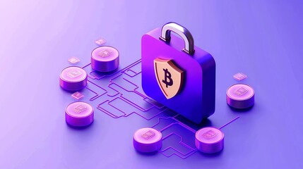 Secure Digital Cryptocurrency Briefcase 3D Isometric Illustration