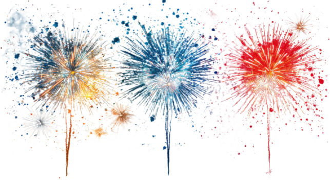 Fireworks with Bright Colors and Spark Effect Isolated on Transparent Background – PNG